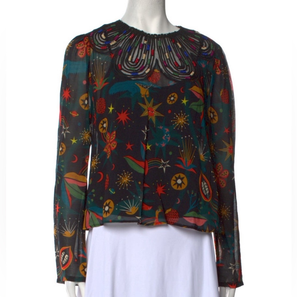 Farm Rio blouse with beadwork (last season) like new worn once size M 8 - Picture 8 of 10